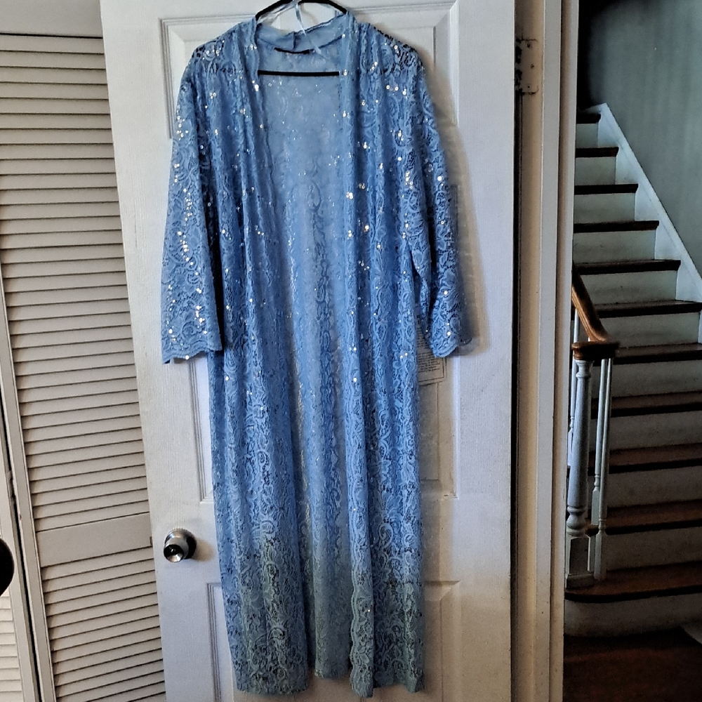 Roaman's Light Blue Lace Robe